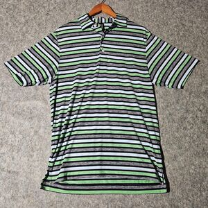 FootJoy Polo Shirt Mens Small Green Black White Striped Golf Performance Stretch